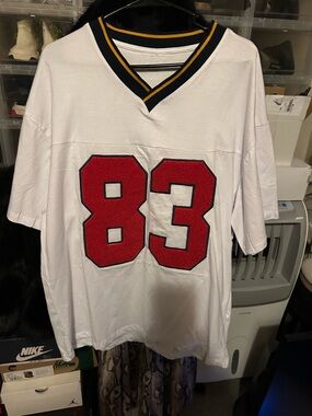White Jersey Shirt with Red 83 Patch
